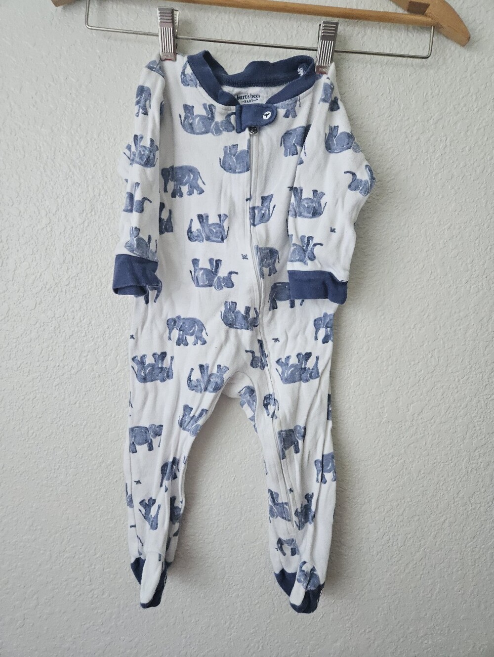burts bees 100% organic cotton elephant sleeper pajama zip up, 6 - 9 months